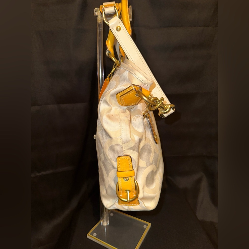 Coach 12963 Madison Julianne Op Art XL Large Tote Satchel Patent Leather Yellow - Picture 8 of 12